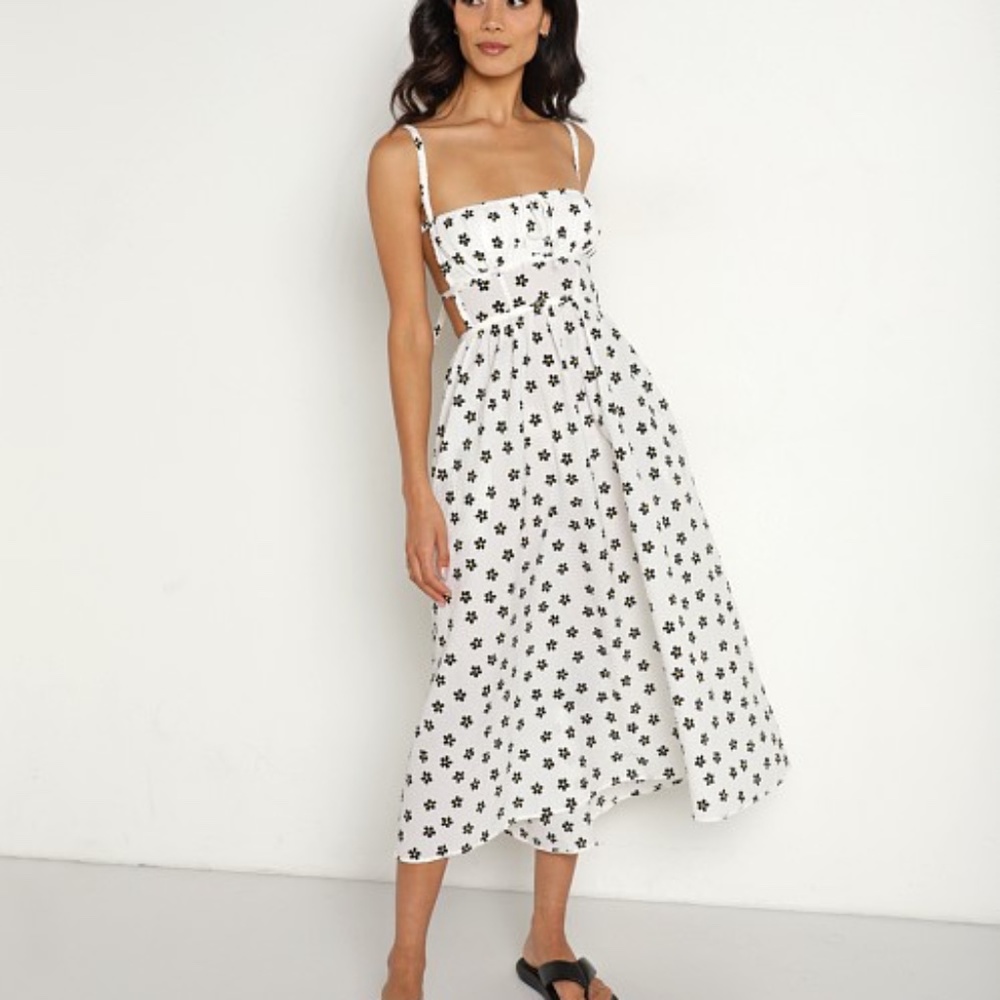 For Love & Lemons Brenda White Floral Cutout Midi Dress sz XS